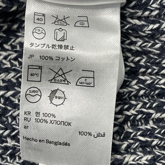 H&M L.O.G.G. Men’s Shawl Collar Knit Sweater Navy White Cotton Size Small - Picture 8 of 9